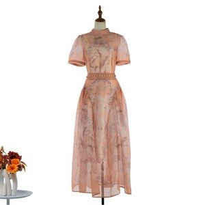 Designer-style Rebellion Peach Print Blouse and Skirt Set